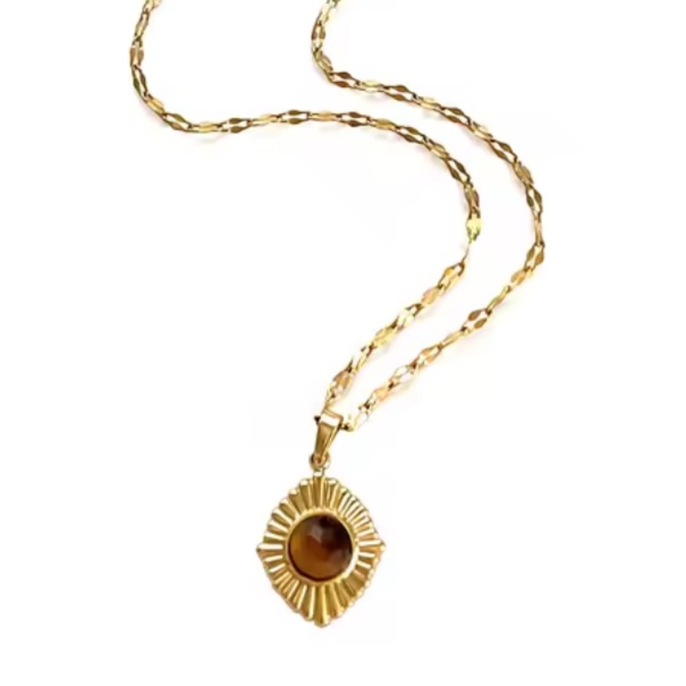 Gold Tiger Eye Pendant Necklace Brand New